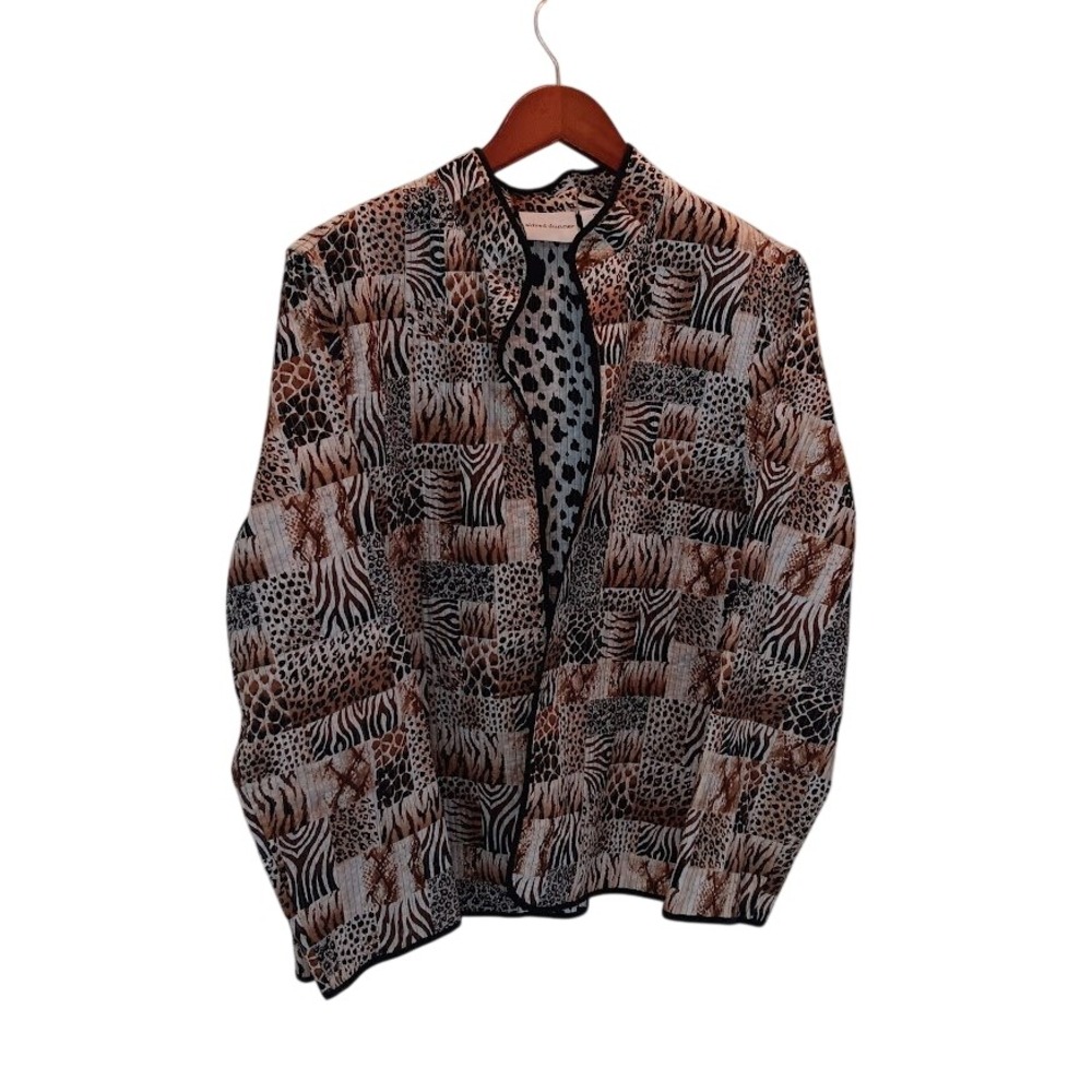 Alfred Dunner Stunner Quilted Patchwork Animal Print Collarless‎ Jacket Size 12